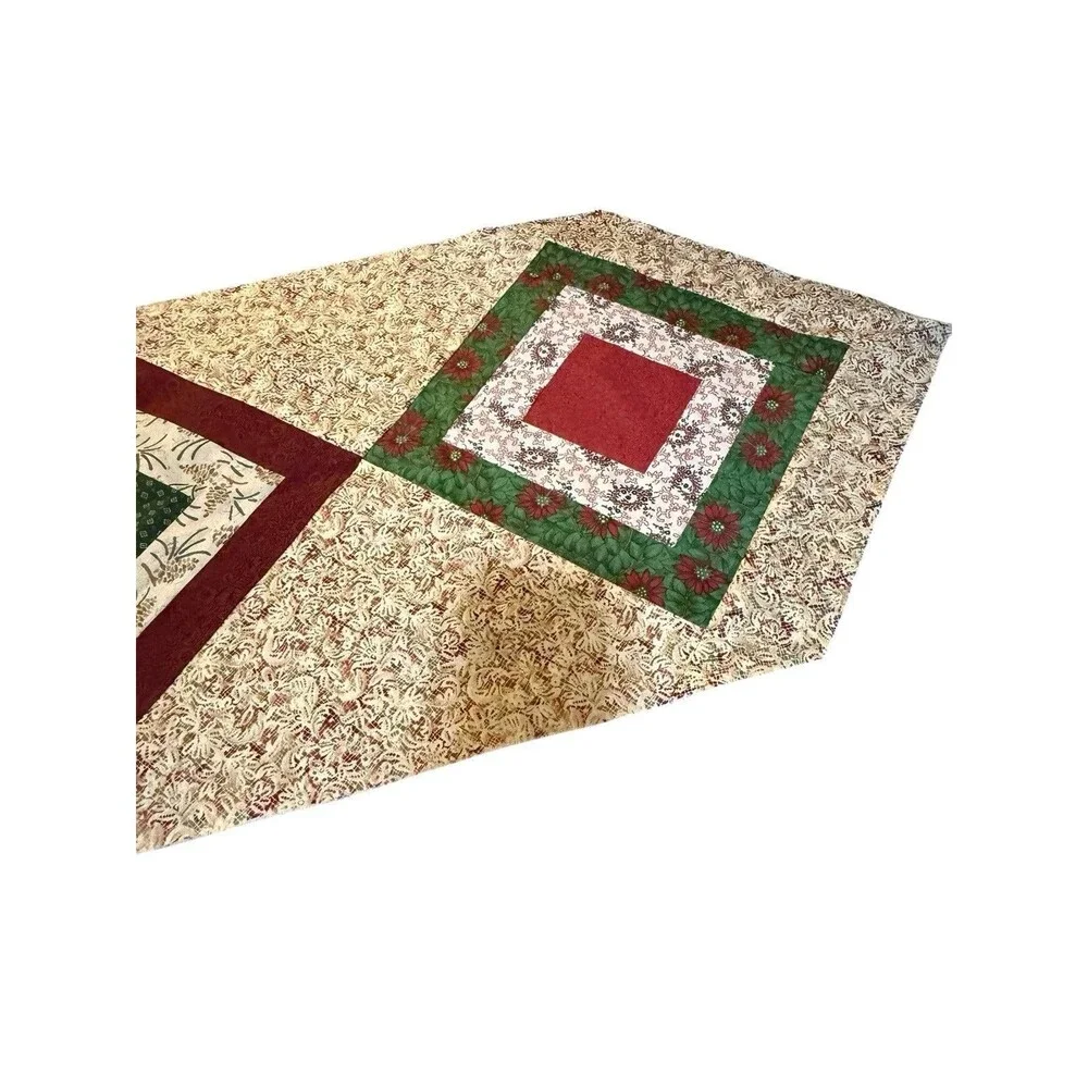 Handmade Quilt Table Runner Top 46x15 Unfinished Christmas Burgundy Green